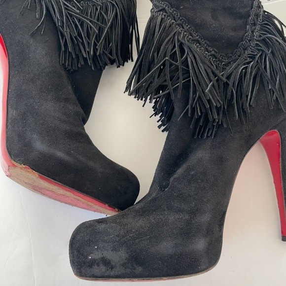 Christian Louboutin Black Suede leather Ron Fringe ankle booties 39 - Picture 4 of 10